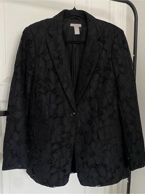 H&M Floral Lace Single-Button Blazer w/ Pockets